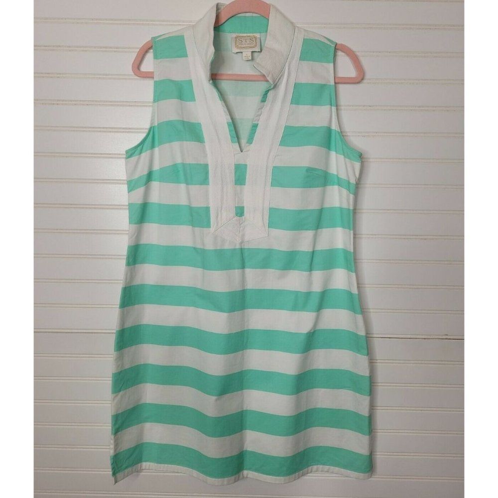Sail To Sable Mint White Striped Linen Sleeveless Shift Mini Dress Sz. Large